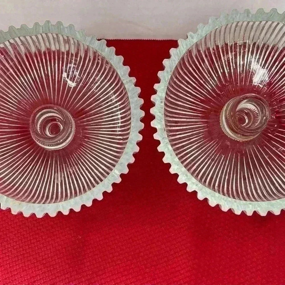 Vintage Large Peg Round Scalloped Ribbed Att Glass Saucer Bobeche Candle insert. - Picture 3 of 5